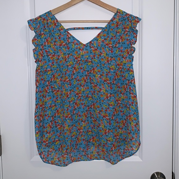 LOFT single bar back ruffled sleeveless top floral pattern size M - Picture 1 of 4